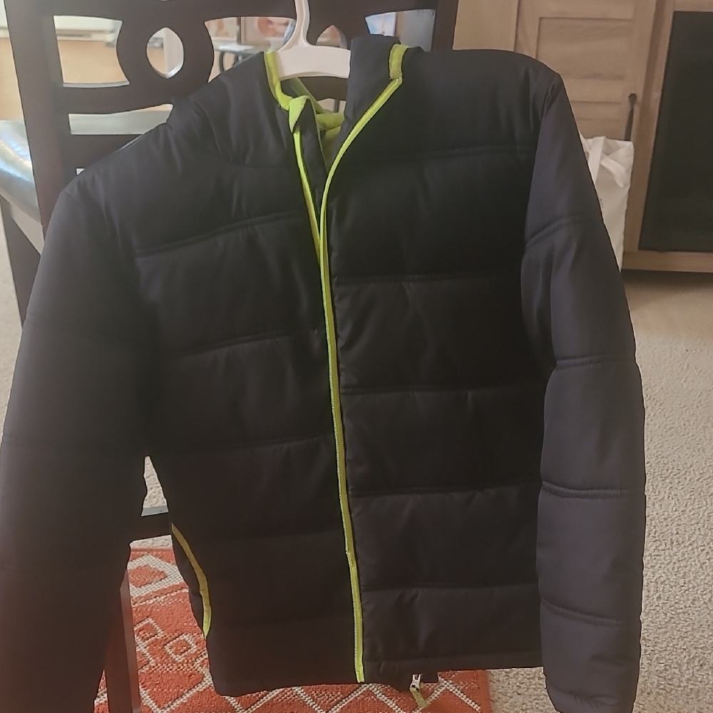 Faded Glory Black and Neon Green Kids Puffer Jacket